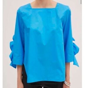 Meimeij 3/4 Sleeve Ruffle Detail Blouse Top Blue IT 44 US 8 R1